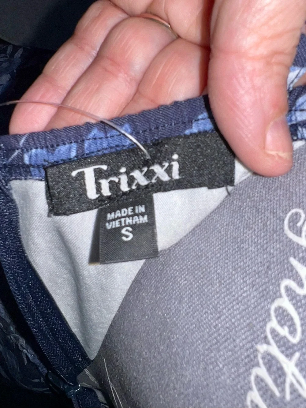 Trixxi Navy Slip Dress with Blue Floral Print and Lace